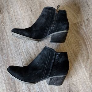 Blondo Black Suede Ankle Booties with Block Heel